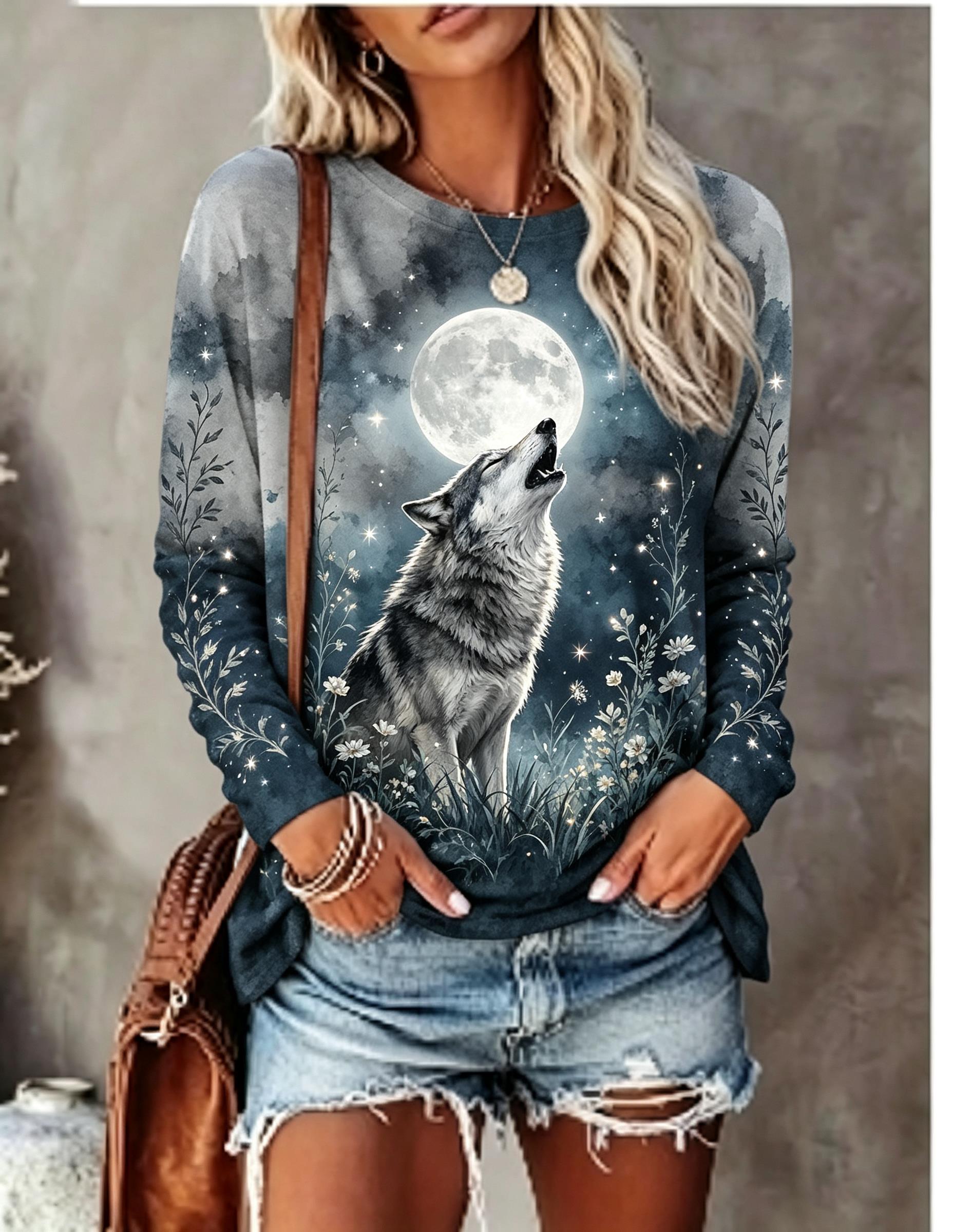 Wallpaper - T-shirt à manches longues pour femmes,
